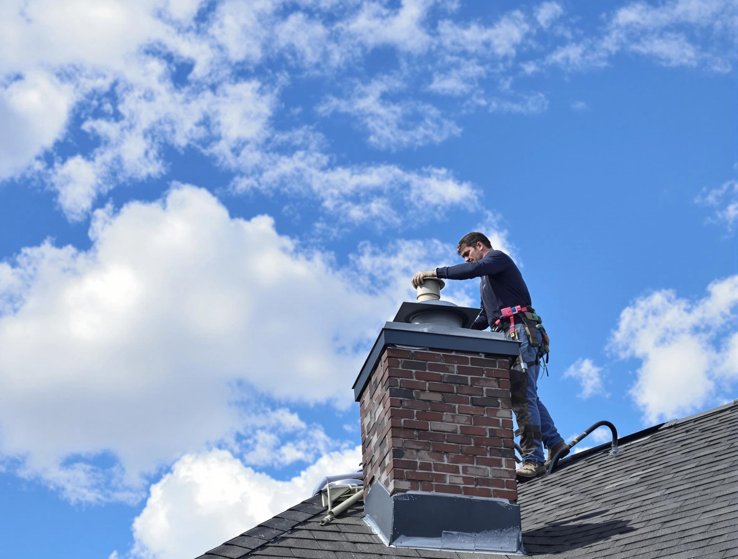 Hendersonville Chimney Sweep installing a sturdy chimney cap in Hendersonville, TN
