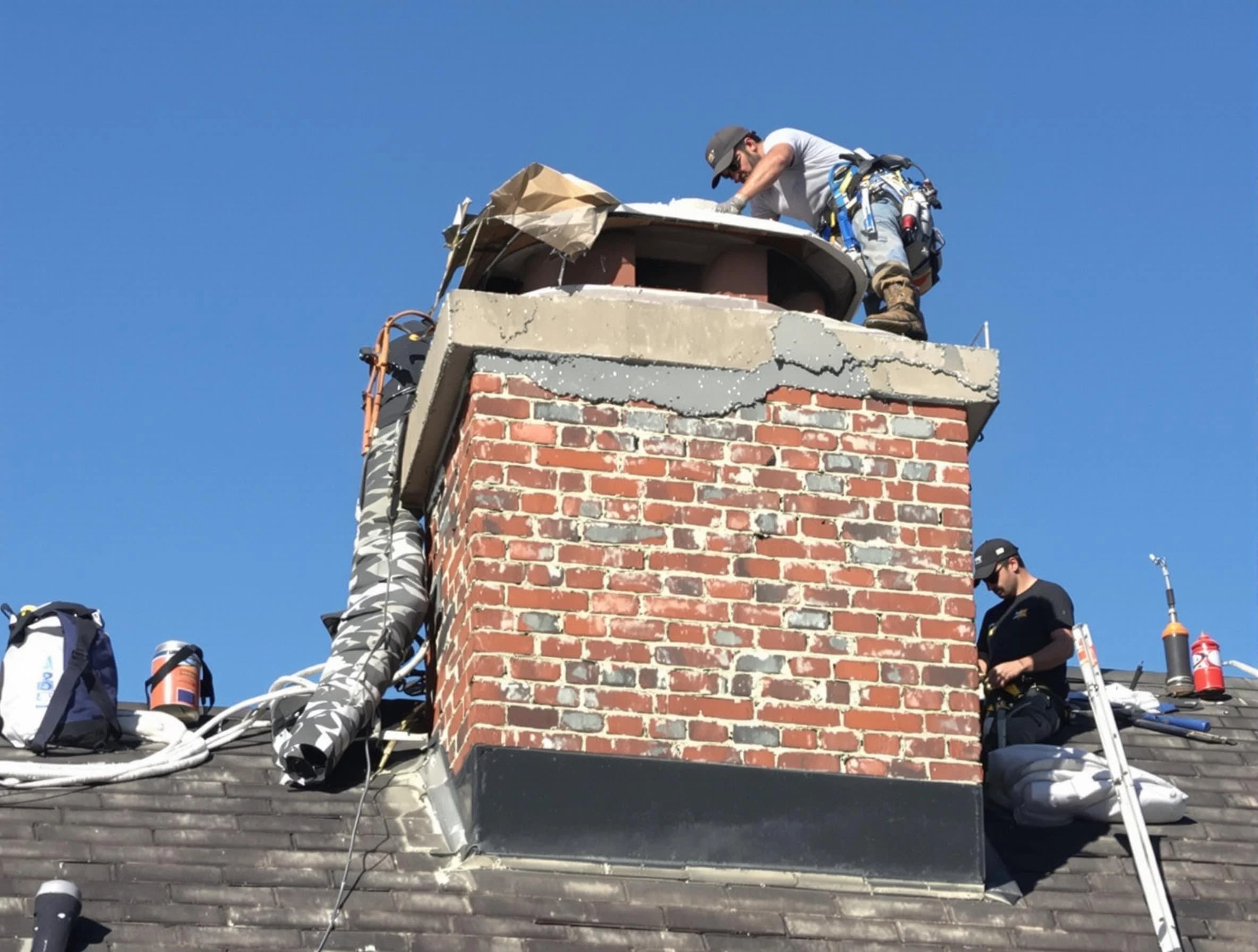 Hendersonville Chimney Sweep installing a custom chimney crown in Hendersonville, TN