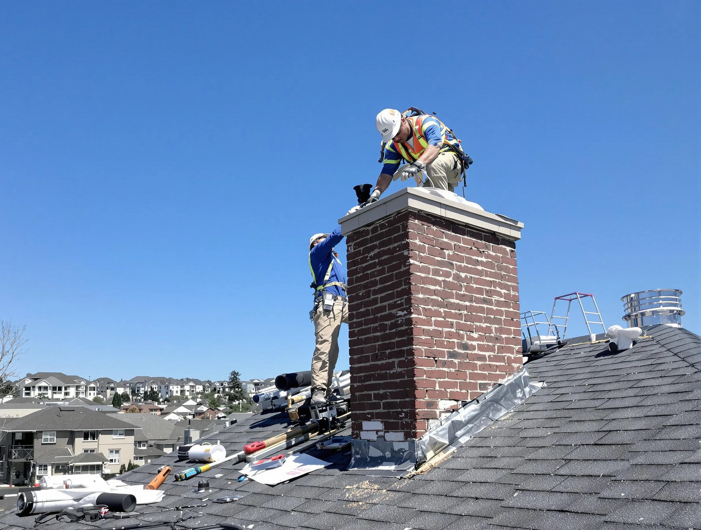 Hendersonville Chimney Sweep repairing a chimney crown in Hendersonville, TN