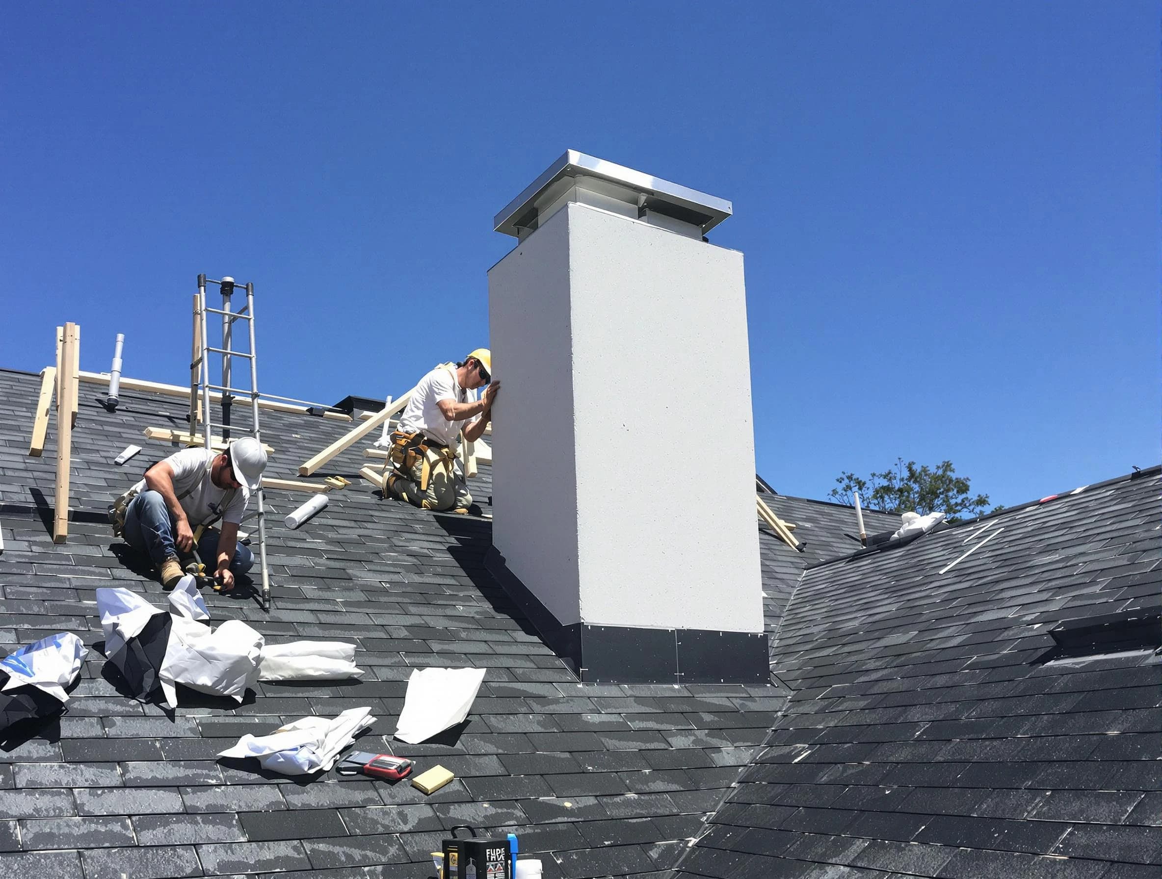 Hendersonville Chimney Sweep crew installing a new chimney in Hendersonville, TN