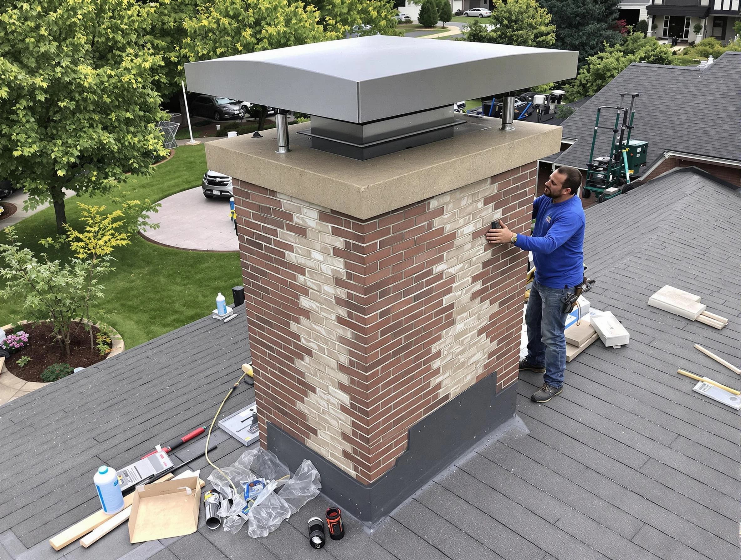 Hendersonville Chimney Sweep team working on a custom chimney remodel in Hendersonville, TN