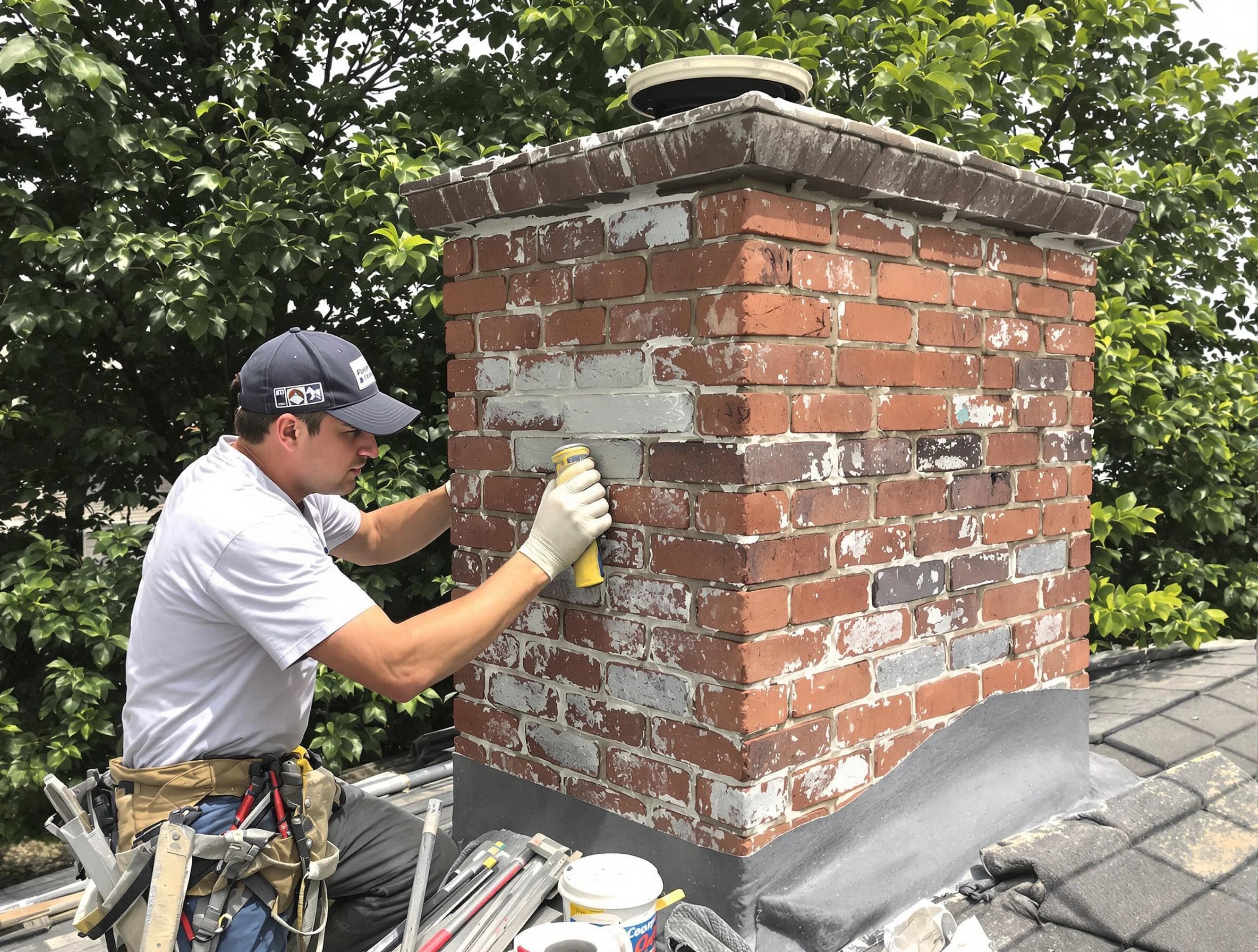 Hendersonville Chimney Sweep restoring an aging chimney in Hendersonville, TN