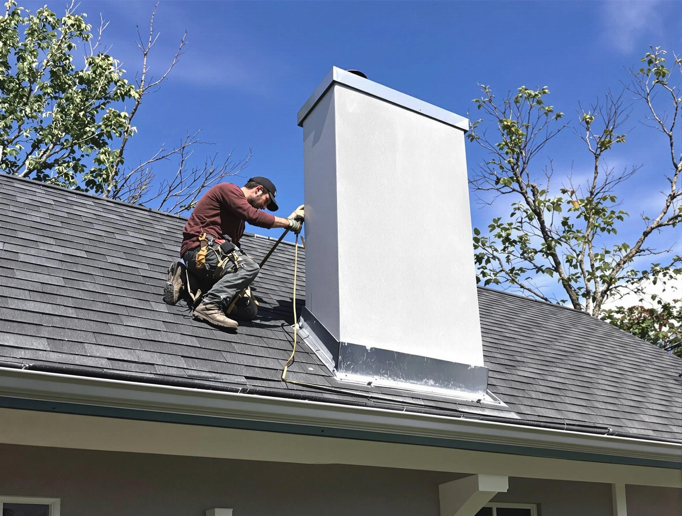 Hendersonville Chimney Sweep team member finishing chimney construction in Hendersonville, TN