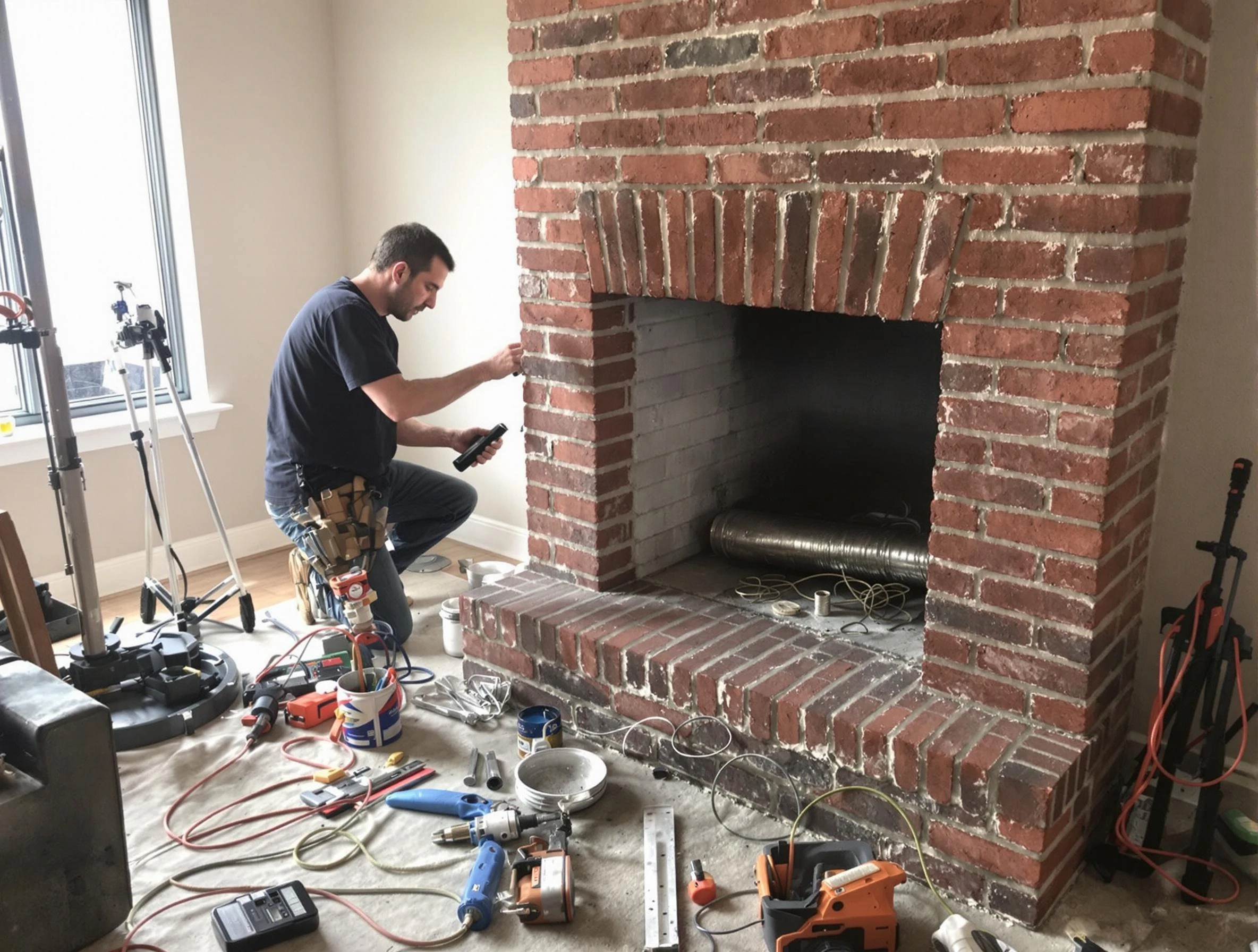 Hendersonville Chimney Sweep specialist finalizing chimney liner service in Hendersonville, TN